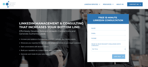 Lead generation form on a website homepage