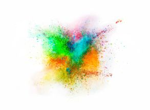Explosion of colored powder on white background
