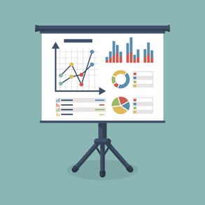 Business presentation icon. Flip chart with growing graph, diagram. Whiteboard isolated on background. Vector illustration flat design. Report screen with market data statistics business strategies.