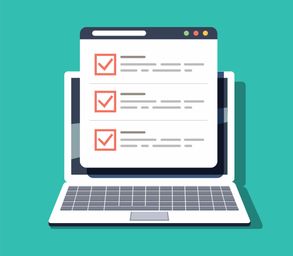 Illustration of a web design checklist on a computer.