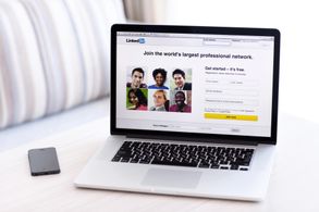 LinkedIn website login pulled up on a macbook laptop.